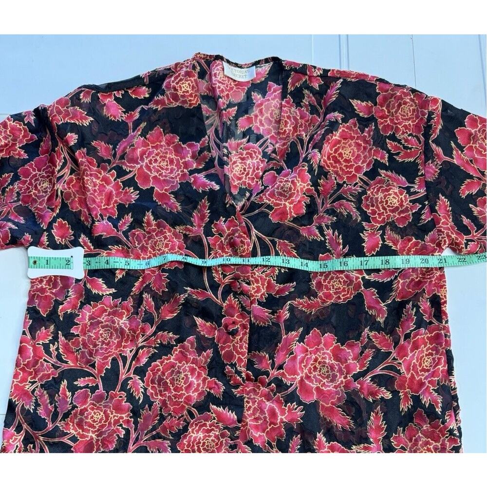 Victoria's Secret Gold Label VTG Large Sheer Night Shirt Long Sleeve Red Black - Picture 4 of 7